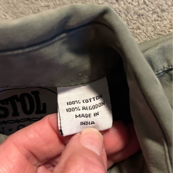 Resistol NWOT Boys western cowboy shirt square pearl button XS 100% cotton olive - Picture 4 of 7